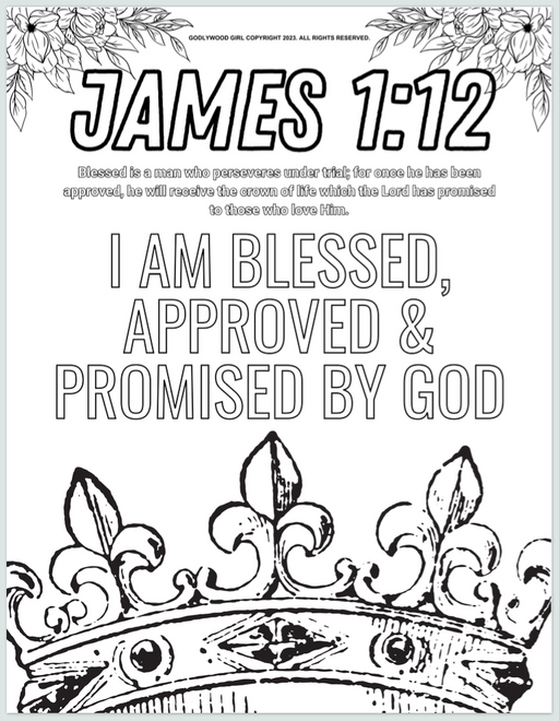 Free Gift - Godlywood Girl's James 1:12 Affirmation Coloring Book Page