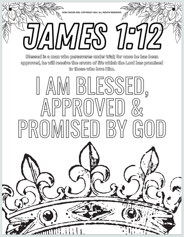 Free Gift - Godlywood Girl's James 1:12 Affirmation Coloring Book Page