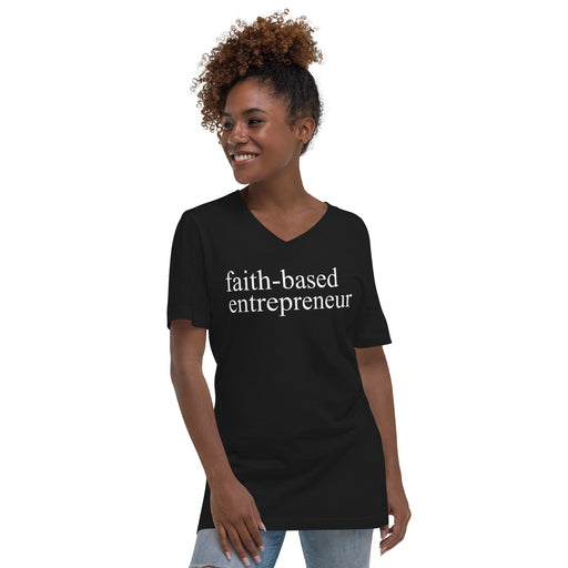 Faith-based entrepreneur- Unisex Short Sleeve V-Neck T-Shirt (Black)