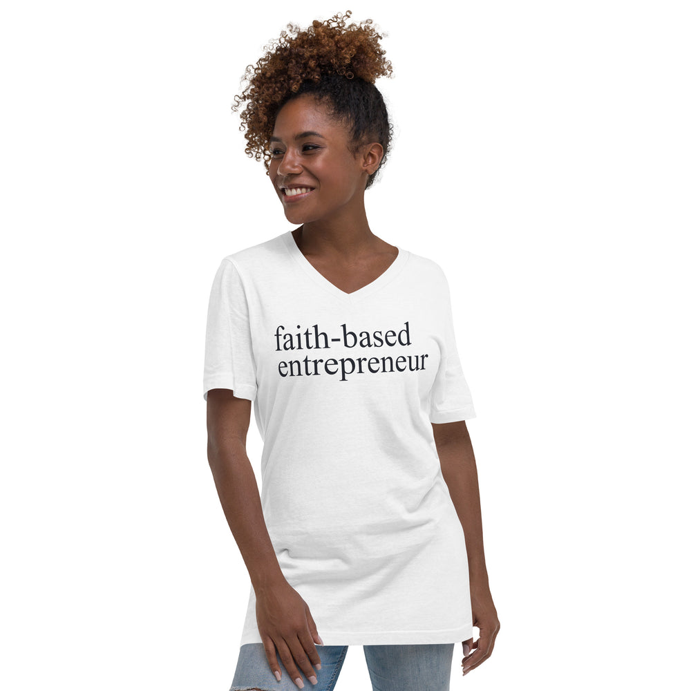 Faith-based Unisex Short Sleeve V-Neck T-Shirt (White)